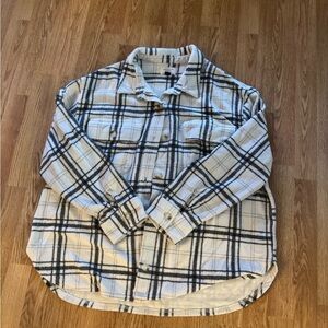 Plaid Button-Up Shirt in Cream and Black